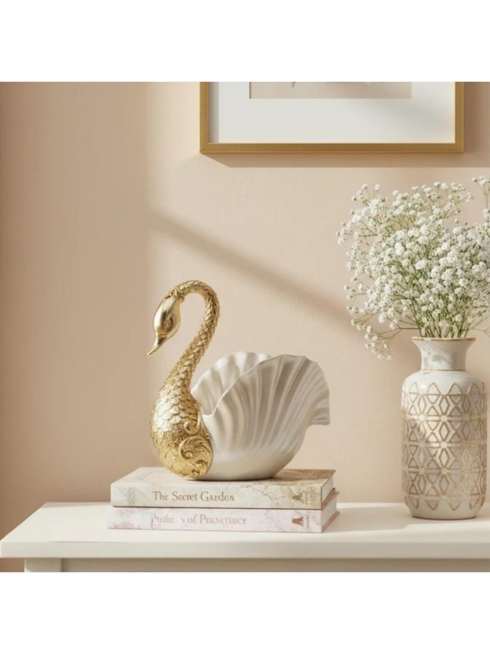 Elegant Swan Decorative Bowl - Gold & White Resin Jewelry Dish & Vanity